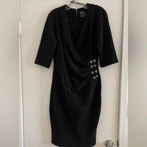 Black knee length wrap style dress